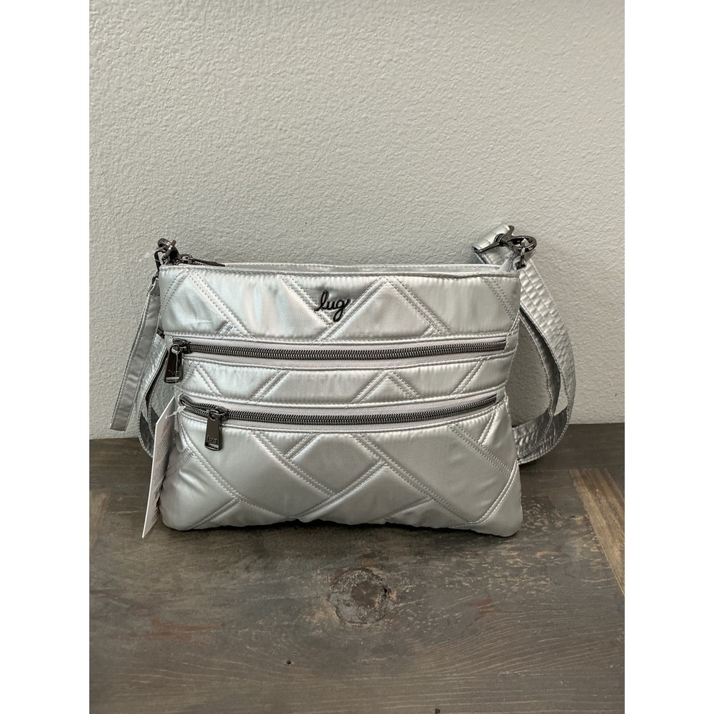 NWT Lug Dazzle SE Crossbody Bag Metallic Silver Quilted Travel Wallet Purse